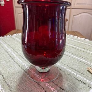 Absolutely Stunning Vintage red hurricane vase , very large . Made in Poland